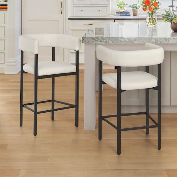 OrangeOne 26 in. Beige Fabric Metal Frame Bar Chair Wraparound Upholstered Counter Height Bar Stools (Set of 2)