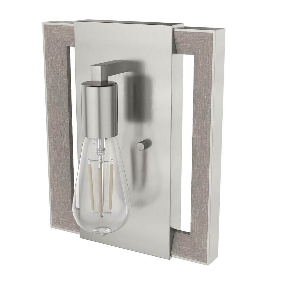 Woodburn Brushed Nickel and Wood Modern Wall Sconce
