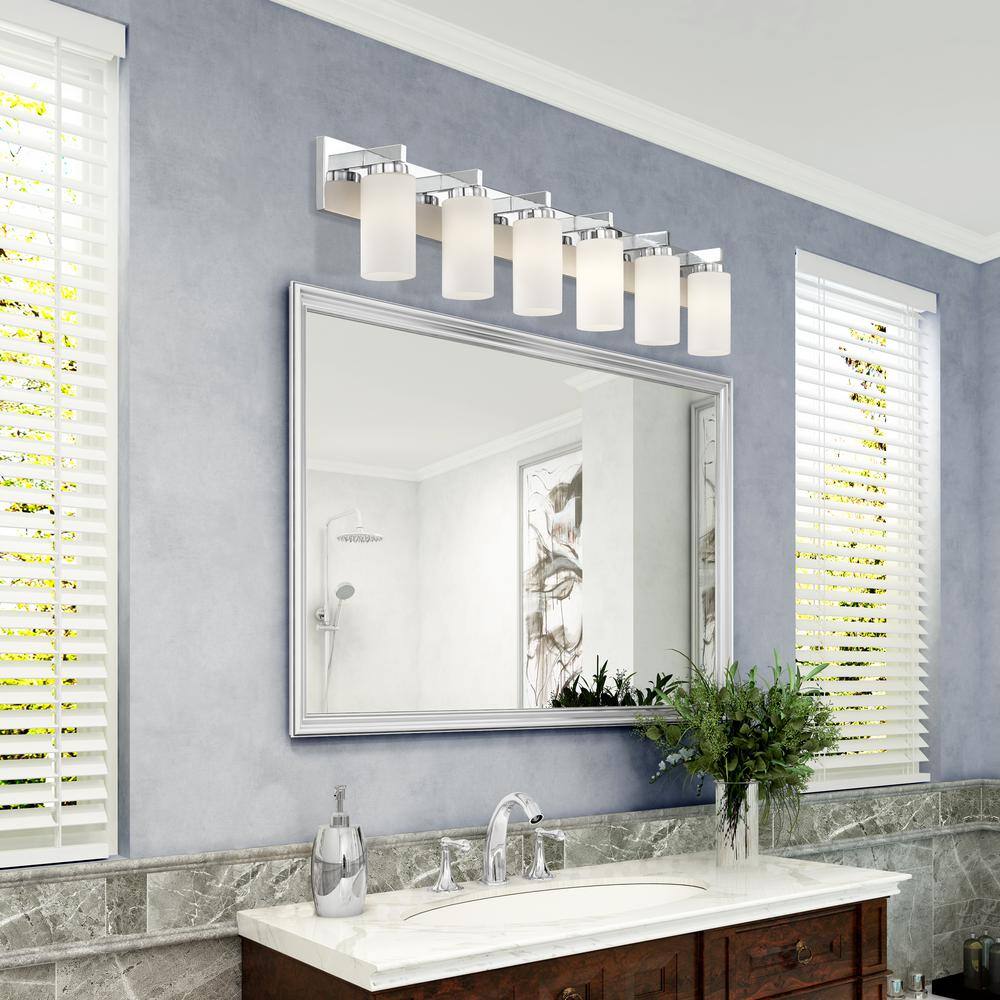 Polished Chrome 6-Light Vanity with Satin Opal Glass