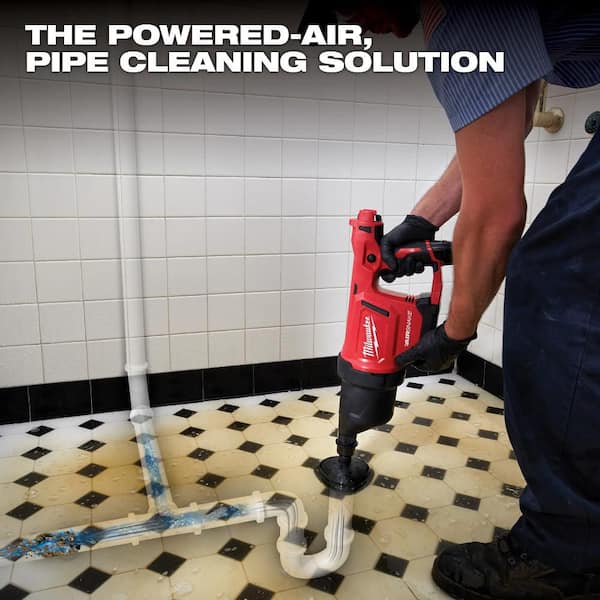 M12 12-Volt Lithium-Ion Cordless Drain Cleaning Airsnake Air Gun Kit with (1) 2.0Ah Battery, Toilet Attachments