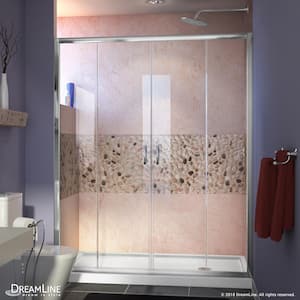 Visions 60 in. W x 30 in. D x 74-3/4 in. H Semi-Frameless Shower Door in Chrome with White Base Right Drain