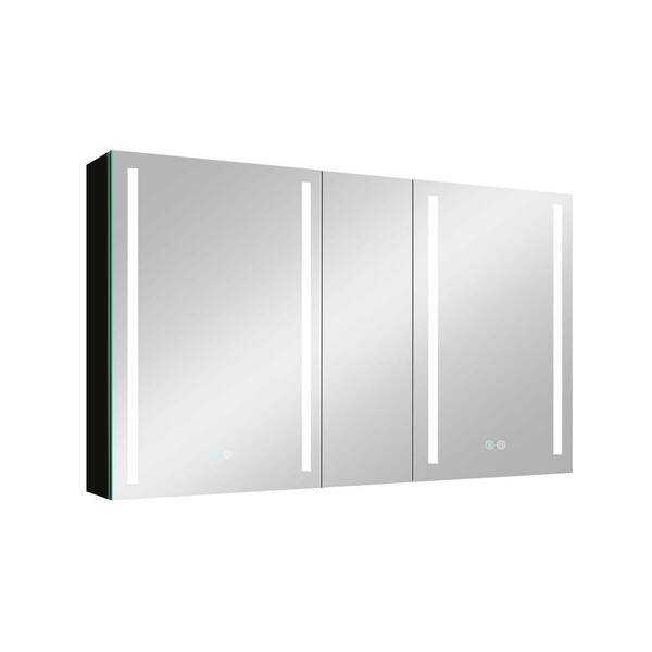 FUNKOL 50 in. W x 30 in. H Black Rectangular Aluminum Medicine Cabinet with Mirror and 3-Doors