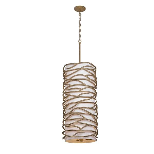 Minka Lavery Branch Reality 60-Watt 9-Light Ashen Gold Candle Pendant Light with White Fabric Shade and No Bulbs Included