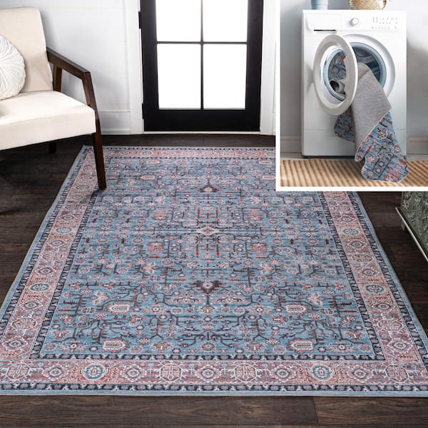 JONATHAN Y Kemer All-Over Persian Machine-Washable Blue/Red/Brown 3 ft. x 5 ft. Area Rug