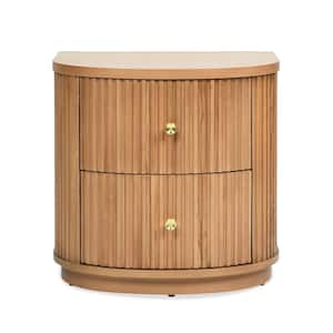 Valentine 24 in. 2-Drawer Storage Side Table, Natural Brown Beech Wood