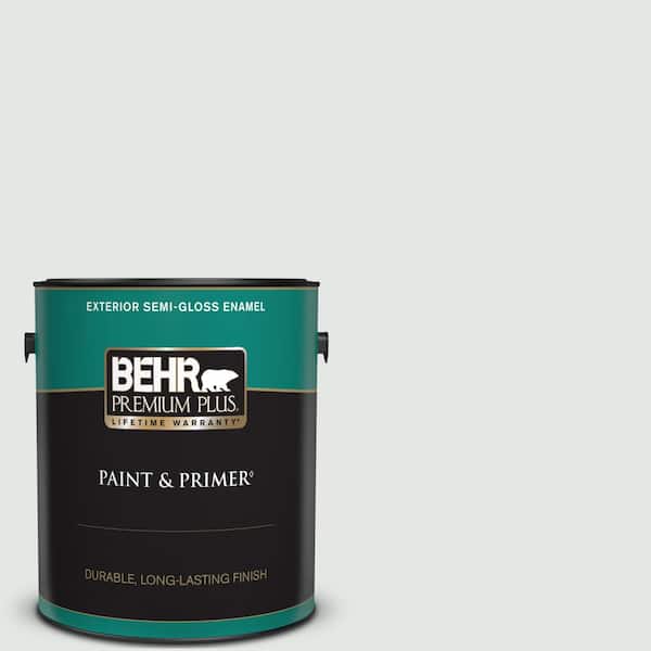 BEHR PREMIUM PLUS 1 gal. #PPU26-13 Silent White Semi-Gloss Enamel Exterior Paint & Primer