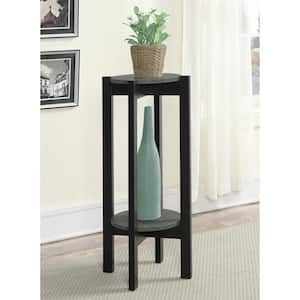 Newport 31.35 in. H Black Faux Cement Laminate Finish Round Particle Board Deluxe 2-Tier Indoor Plant Stand