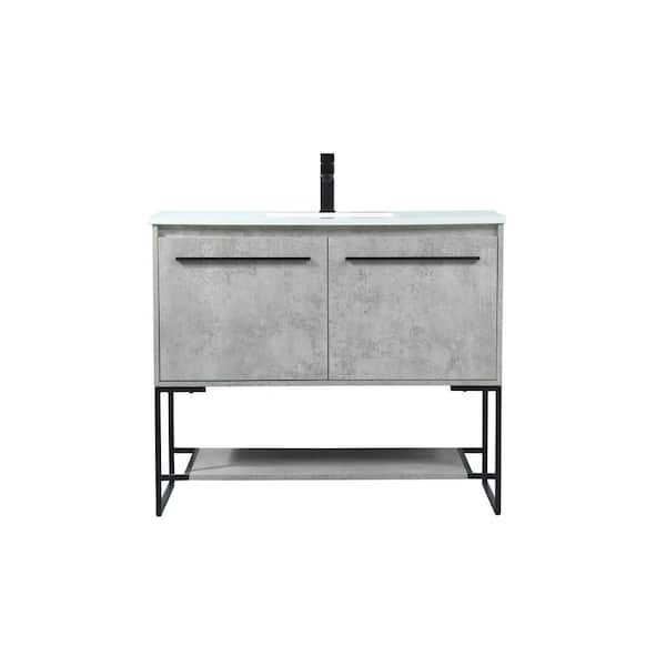 Unbranded Timeless Home 40 in. W Single Bath Vanity in Concrete Grey with Engineered Stone Vanity Top in Ivory with White Basin