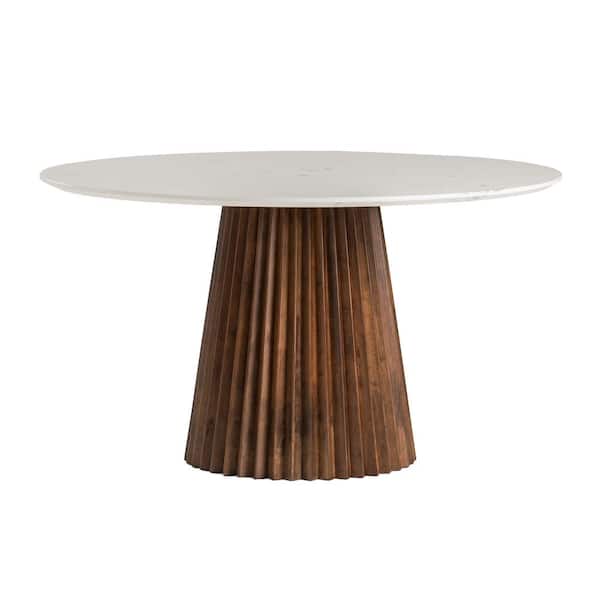 Nancy Mid-Century Modern White Faux Marble 53 in. Pedestal Dining Table Seats 6