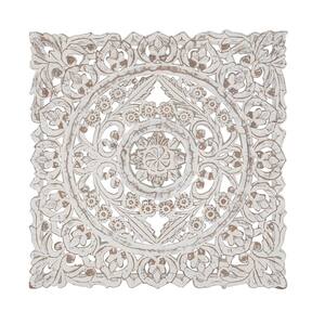 Handmade Square Floral Intricately Carved White Wall Decor with Mandala Design