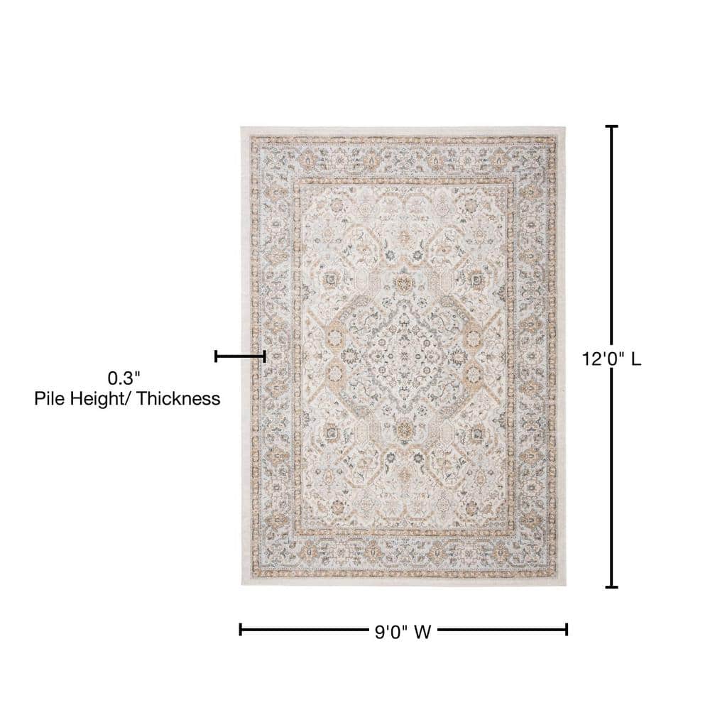 Isabella Blue and Cream 9' x 12' Synthetic Oriental Area Rug