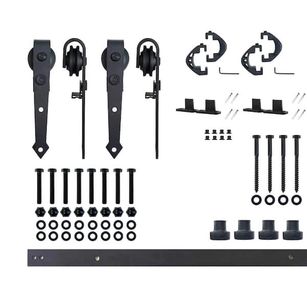 HOMACER 5.5 ft./66 in. Black Rustic Non-Bypass Sliding Barn Door Hardware Kit Arrow Design Roller for Double Doors