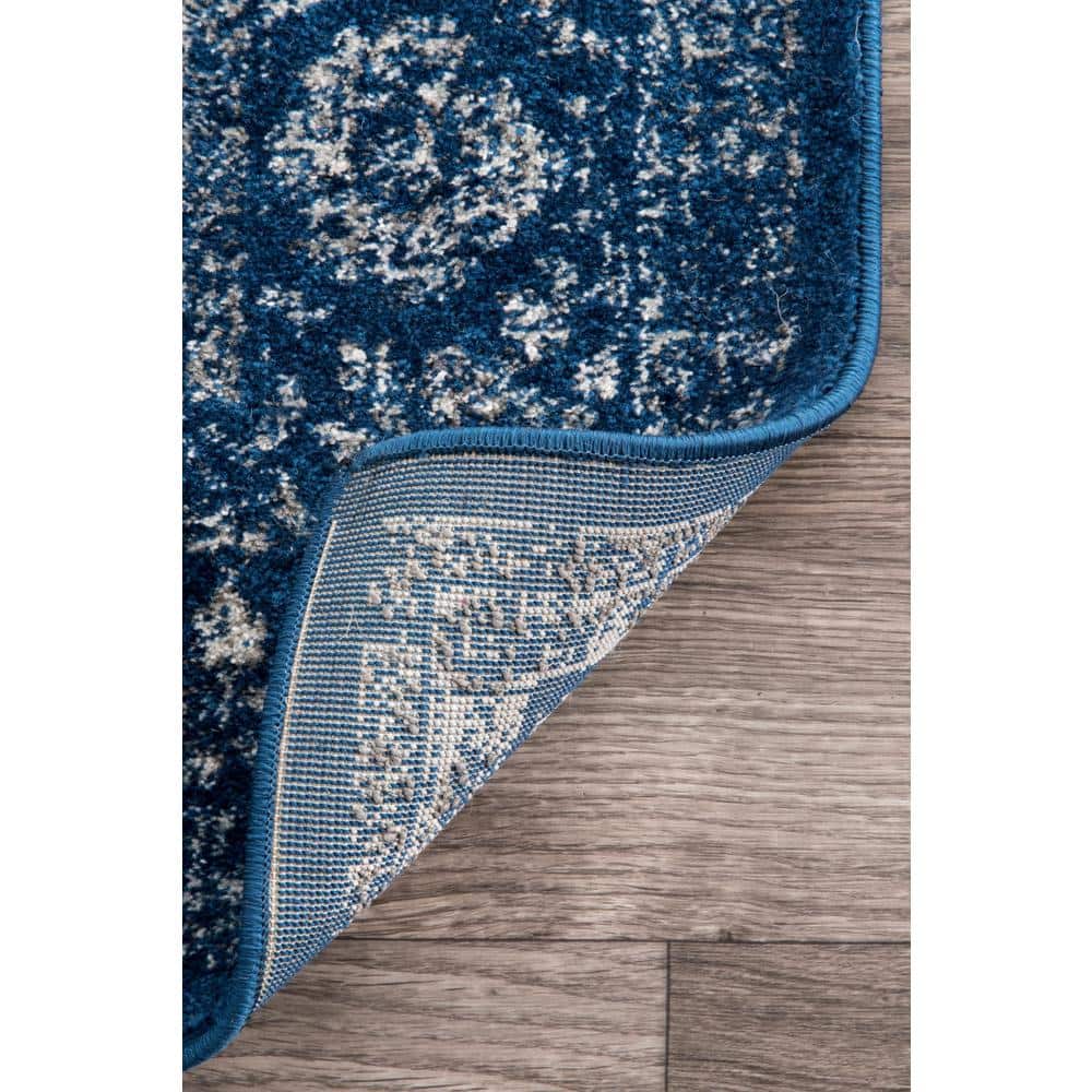 Dark Blue Synthetic Vintage Persian Runner Rug, 2' 6" x 6'