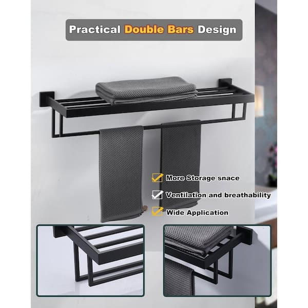 32 in. Wall Mounted Double Towel Bar in Matte Black