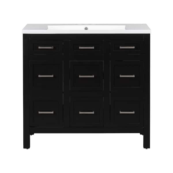 Boosicavelly 36 in. W Freestanding Bath Vanity in Black with White Cultured Marble Top