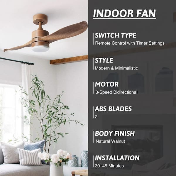 Merra - 42 in. 2-Blade Natural Walnut Ceiling Fan with LED Light Kit and Remote Control with Color Changing Technology