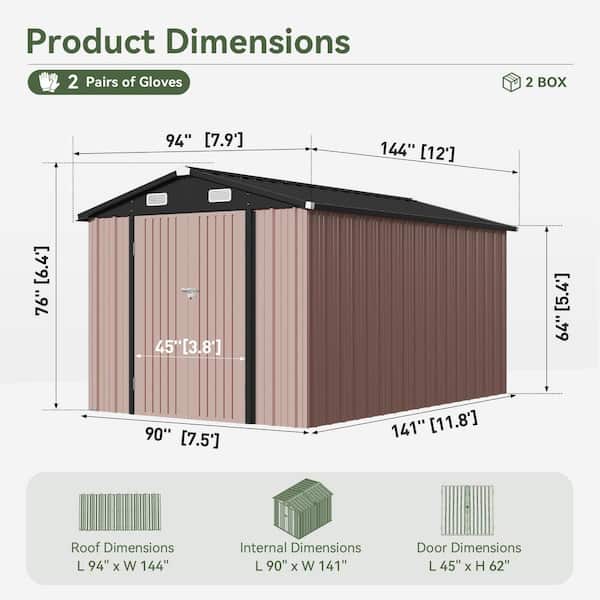 Sizzim 8 ft. W x 12 ft. D Brown Metal Storage Shed with Lockable
