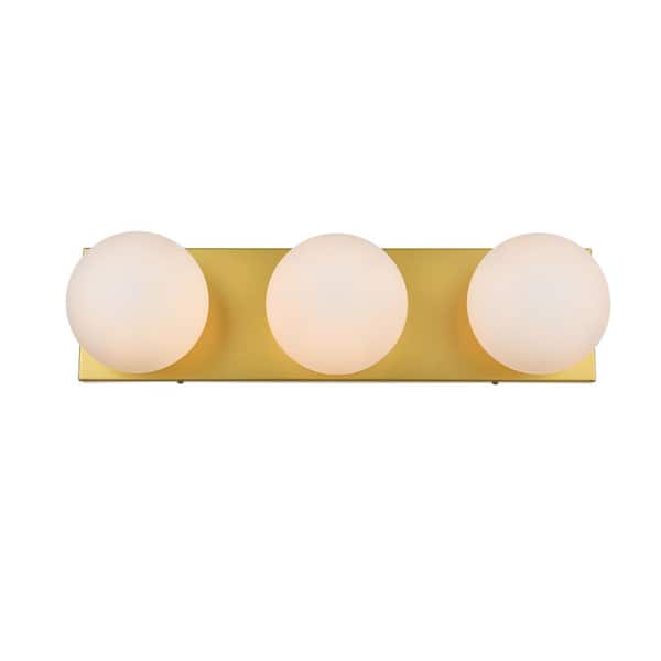 Unbranded Simply Living 22 in. 3-Light Modern Brass Vanity Light with Frosted White Round Shade