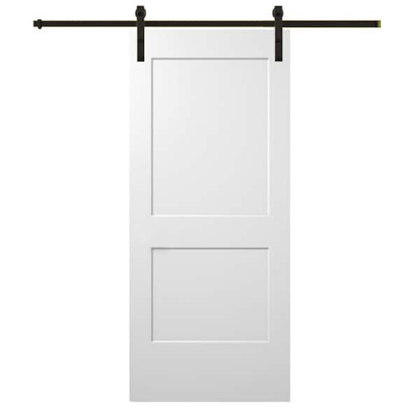 MMI DOOR 36 in. x 80 in. Smooth Monroe Primed Composite Sliding Barn Door with Oil Rubbed Bronze Hardware Kit