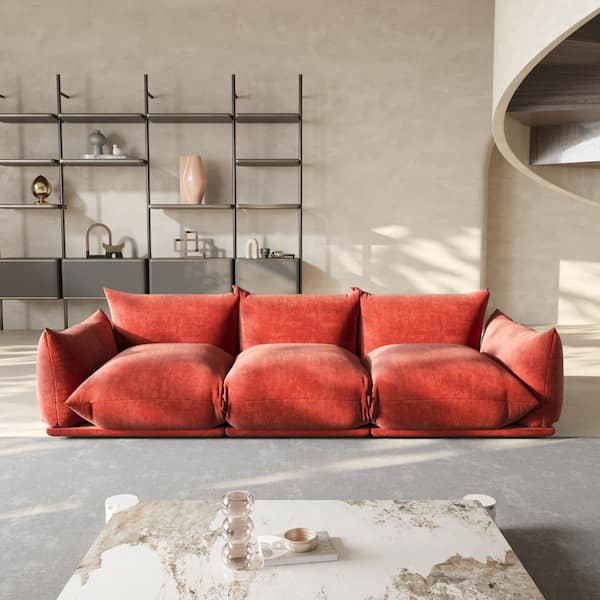 Mid-Century Convertible 104 in. Flared Arm Chenille Lawson Modular Sofa 3-Seats Marenco Couch in. Orange for Apartment