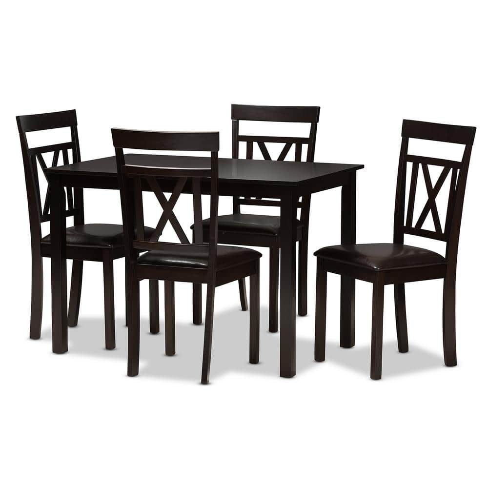 Baxton Studio Rosie 5 Piece Dark Brown Dining Set 8032 8026 HD