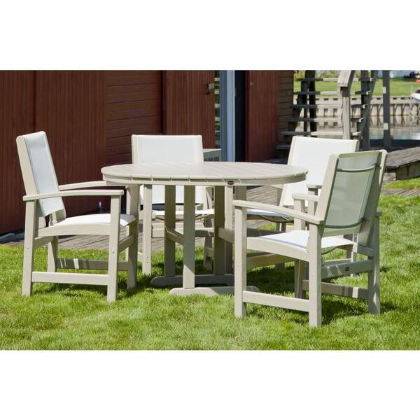 POLYWOOD Coastal Sand 5-Piece Outdoor Patio Dining Set with White Slings