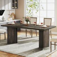 Farmhouse Dark Gray Engineered Wood 63 in. Pedestal Dining Table Seats 6