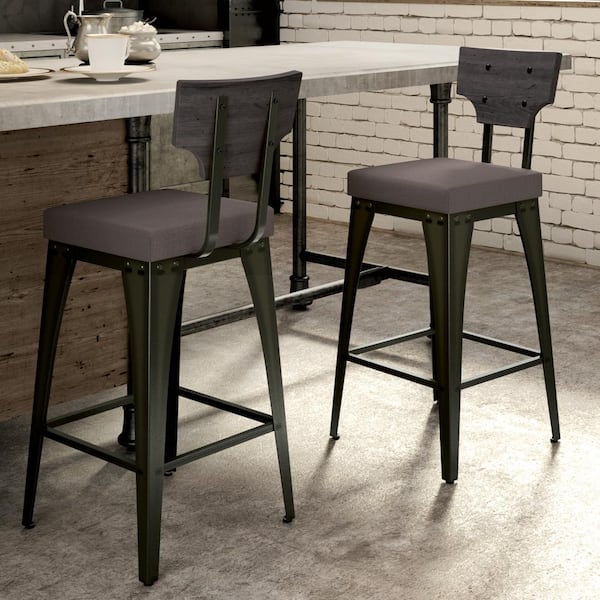 Amisco Rally 26 in. Semi-Transparent Gun Metal Warm Medium Grey Polyester Medium Dark Grey Wood Counter Stool