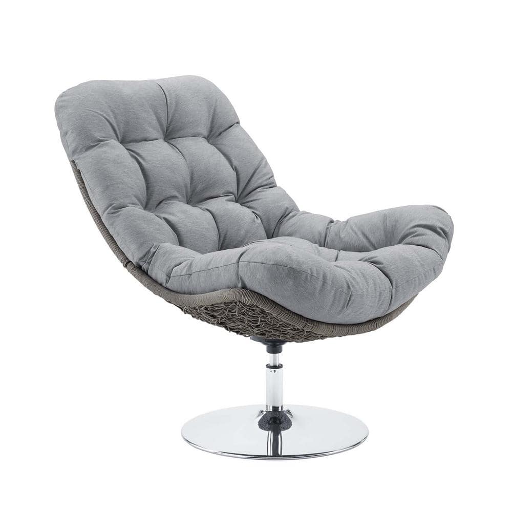 MODWAY Brighton Swivel Wicker Outdoor Lounge Chair With Gray Cushions ...