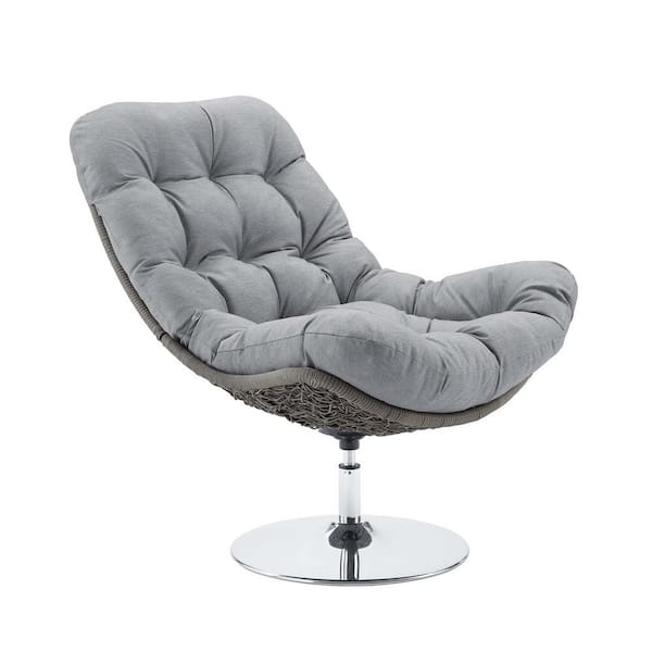 MODWAY Brighton Swivel Wicker Outdoor Lounge Chair with Gray Cushions
