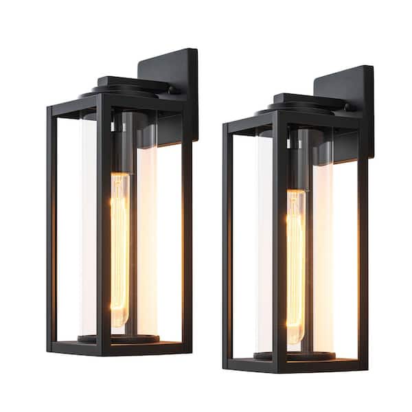 C Cattleya 15.5 in. Matte Black Outdoor Hardwired Wall Lantern Sconce with No Bulbs Included