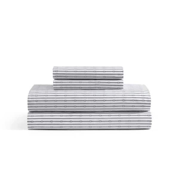 Tommy Hilfiger Monogram Stripe 4-Piece White/Core Navy Cotton Queen Sheet Set