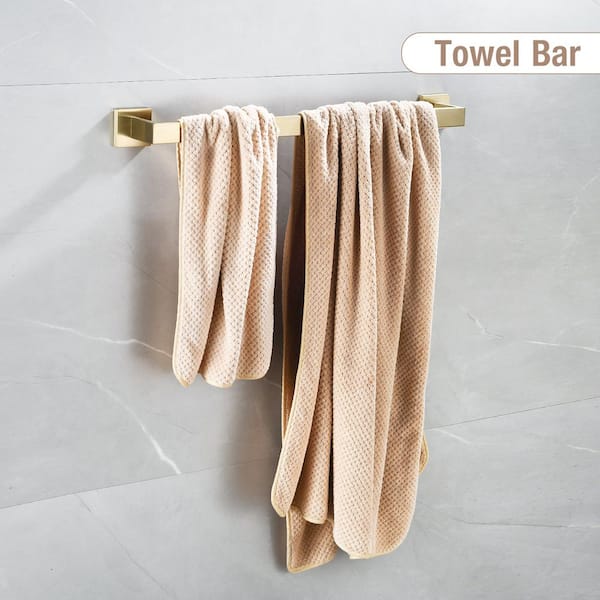 5-Piece Bath Hardware Set with Towel Bar Toilet Paper Holder Towel Hook in Brushed Gold