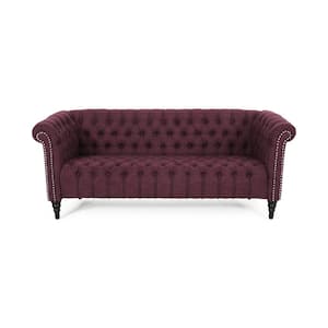 Barneyville Wine Fabric 3-Seater Chesterfield Sofa with Flared Arms