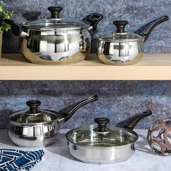 Oster Rametto 8-Piece Stainless Steel Kitchen Cookware Set with Glass Lids  - 20011274
