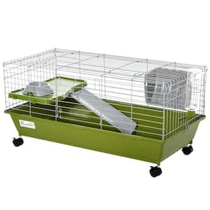 Small Animal Cage Guinea Pig Hutch Ferret Pet House with Platform Ramp, Food Dish, Wheels, & Water Bottle - 35 in. L