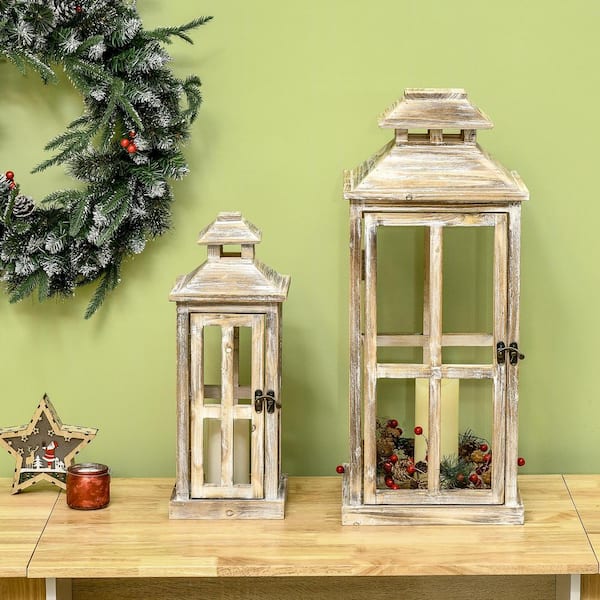 Midrean 9.1 Small Wooden Lanterns Decorative Indoor, Rustic Farmhouse  Dragonfly Decorative Lantern Home Decor 