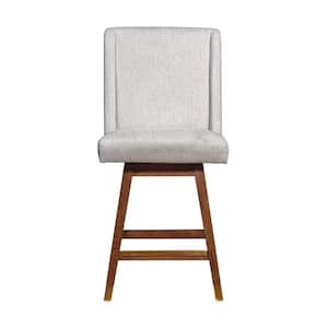 26 in. Beige and Brown High Back Wood Counter Height Bar Chair with Upholstery Seat