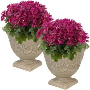 16 in. Beige Darcy Poly Flower Pot Planter (2-Pack)