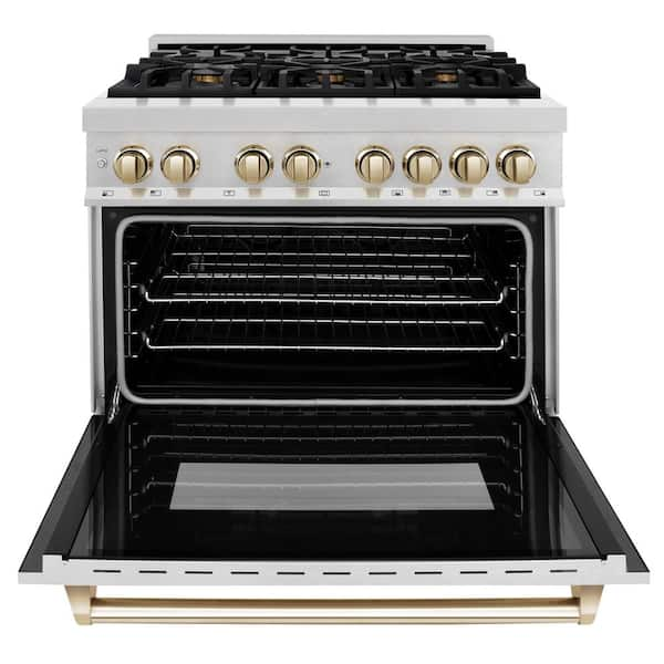 ZLINE Kitchen and Bath Autograph Edition 30 in. 4 Burner Dual Fuel Range in  Black Stainless Steel and Polished Gold RABZ-30-G - The Home Depot