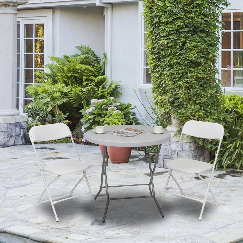 Set of 10 White Plastic Folding Dining Chairs with Cushions
