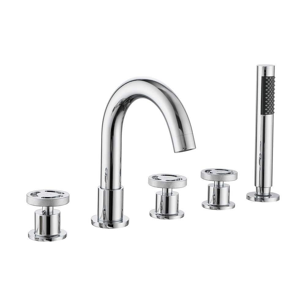 3-Handle Deck Mount Roman Tub Faucet with Hand Shower in. Polished