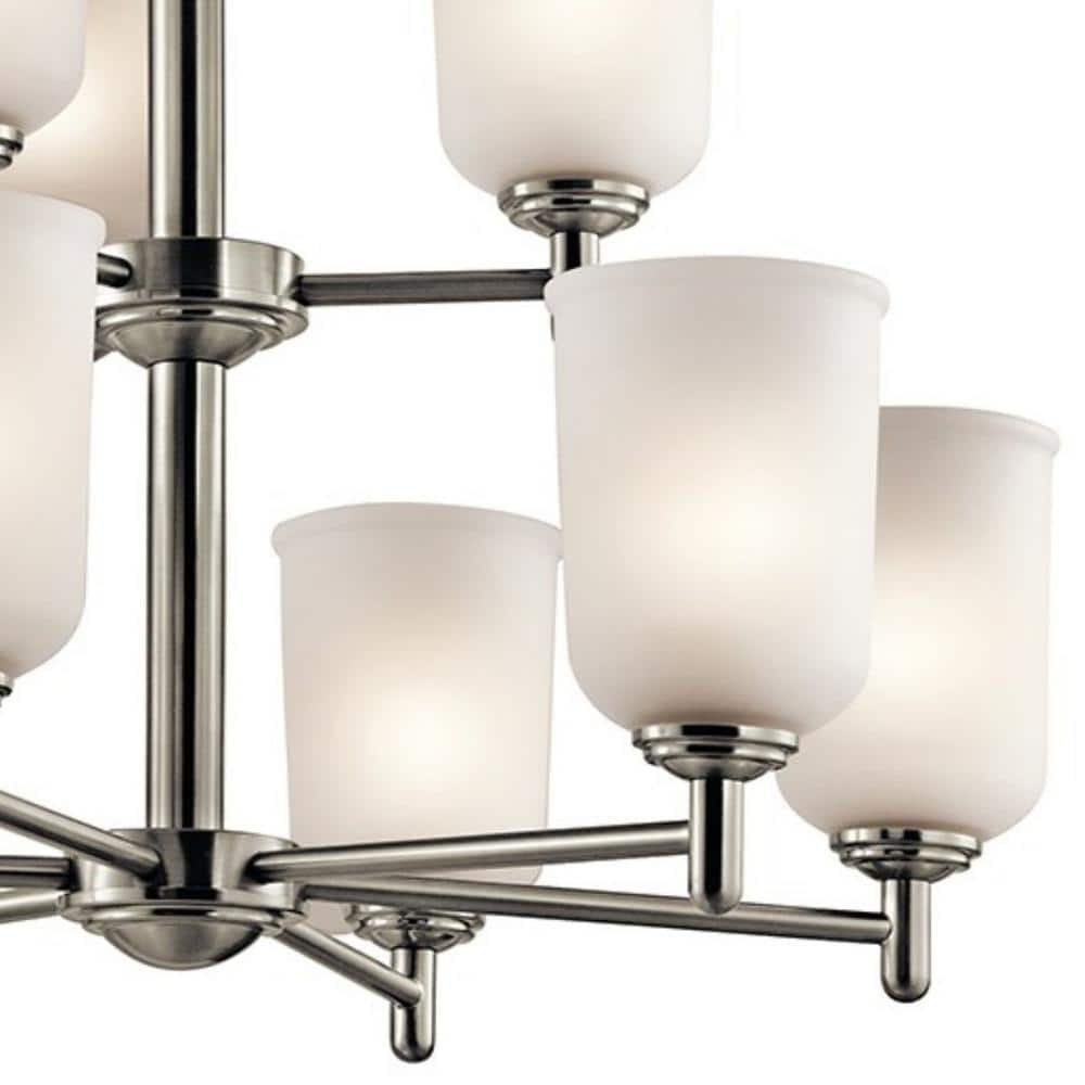 Brushed Nickel 26.5" 9-Light 2-Tier Chandelier with Clear Glass Shades