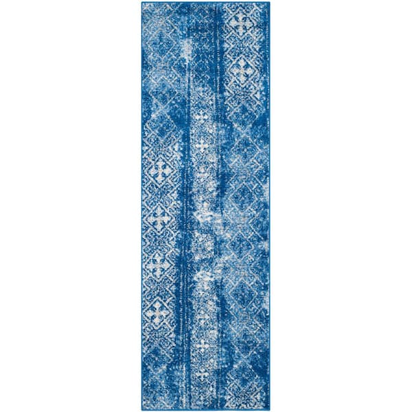 SAFAVIEH Adirondack Silver/Blue 3 ft. x 10 ft. Border Striped Runner Rug