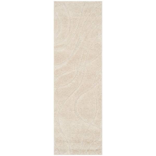 Florida Shag 2 ft. x 21 ft. Creme/Creme Wave Runner Rug