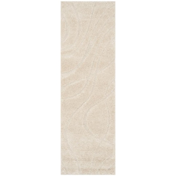 Florida Shag 2 ft. x 19 ft. Creme Solid Color Runner Rug