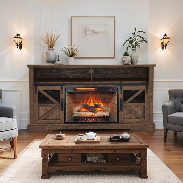 60 in. Freestanding Infrared Electric Fireplace in Barnwood