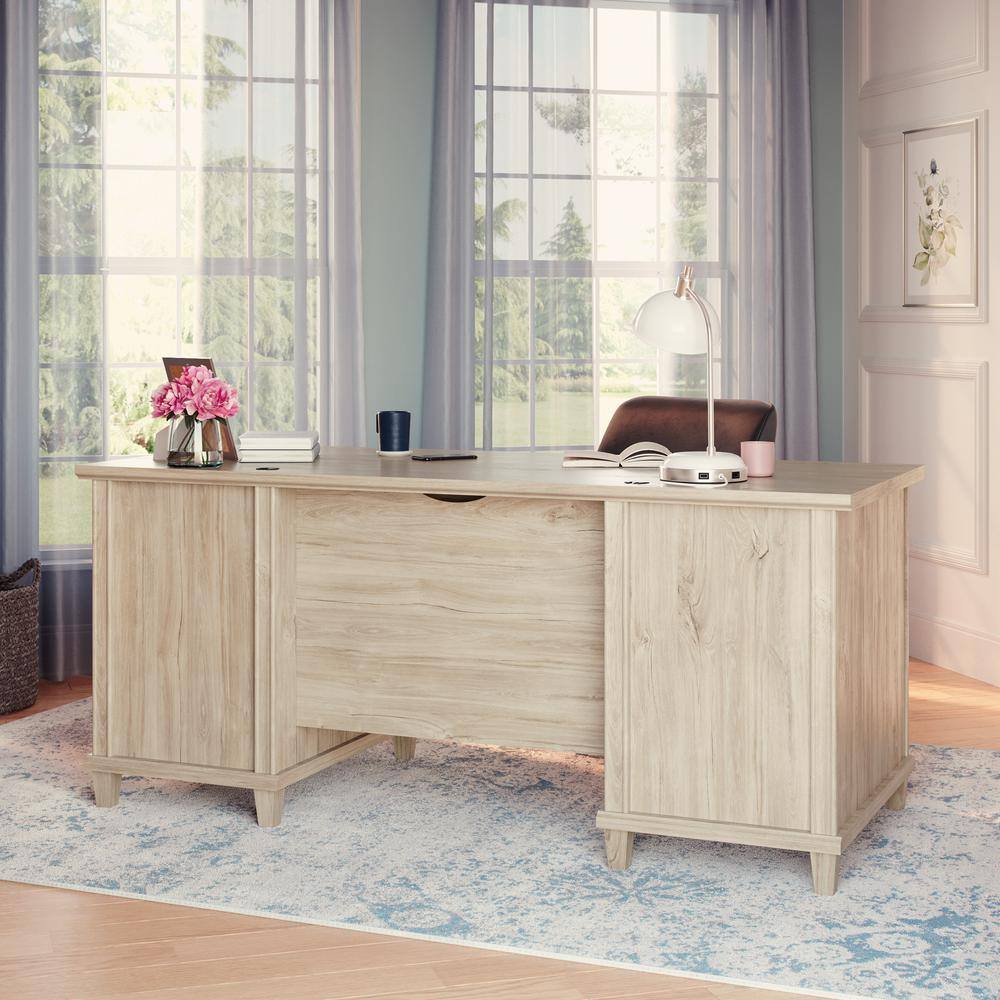 Chalk Oak Executive Desk with Drawers and Keyboard Tray