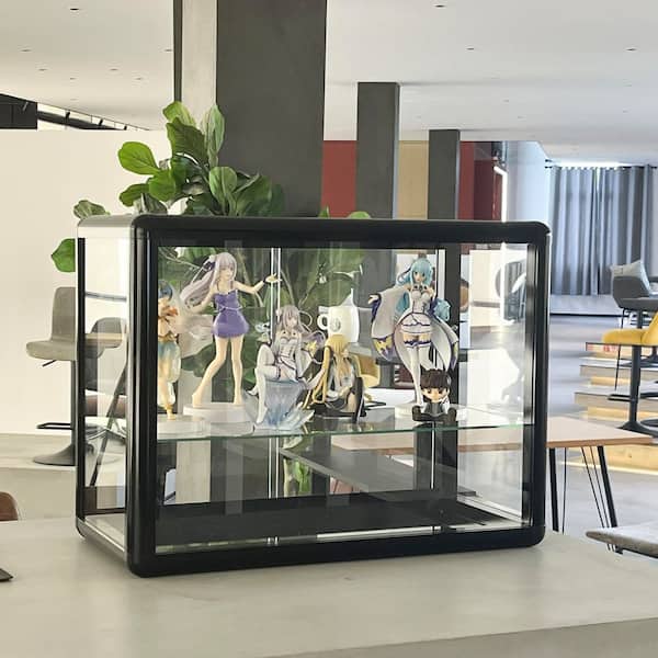 Unbranded Black 24 in. x 18 in. Tempered Glass Decorative Basket, Counter Top Display Showcase with Sliding Glass Door and Lock