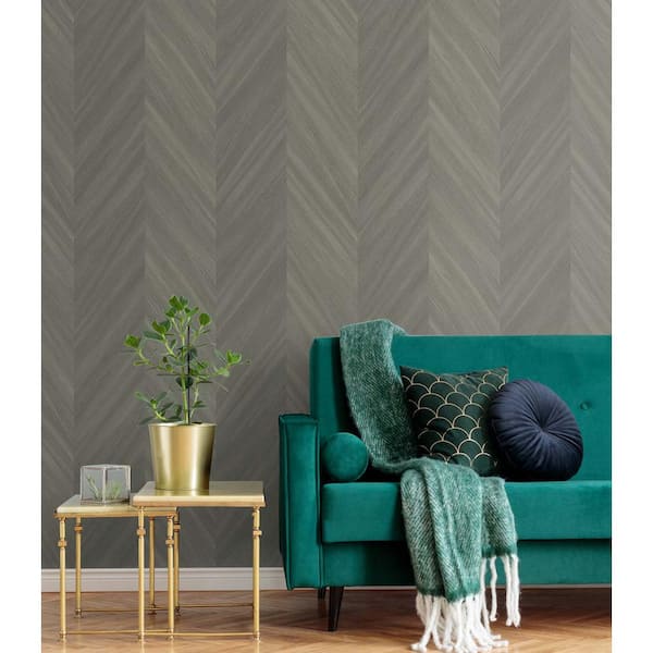 60.75 sq. ft. Veneer Chevron Wood Embossed Vinyl Unpasted Wallpaper Roll